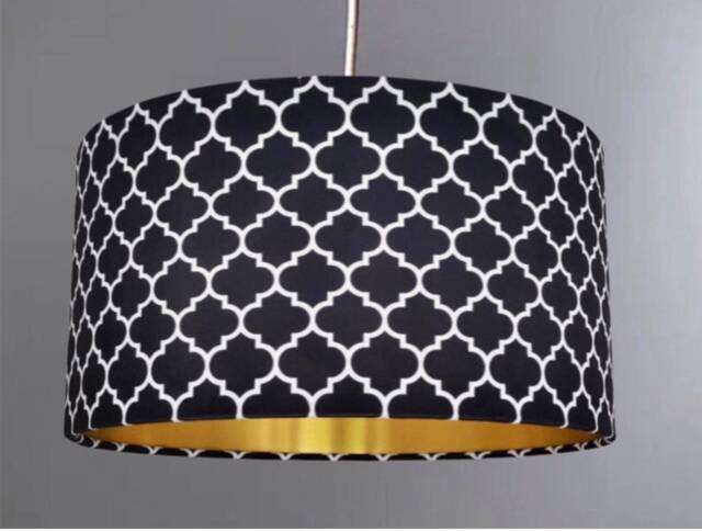 New Luxury Moroccan Black White Velvet Geometric Pattern Lamp Shade Pendant Light Black With Gold Silver & Copper Lining - image 1