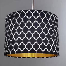 New Luxury Moroccan Black White Velvet Geometric Pattern Lamp Shade Pendant Light Black With Gold Silver & Copper Lining - thumbnail 3