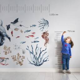 Watercolor Sea Animal Decal Set Whale, Dolphin, Jellyfish Nursery Art - thumbnail 2