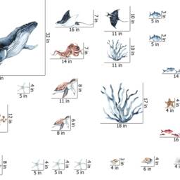 Watercolor Sea Animal Decal Set Whale, Dolphin, Jellyfish Nursery Art - thumbnail 3
