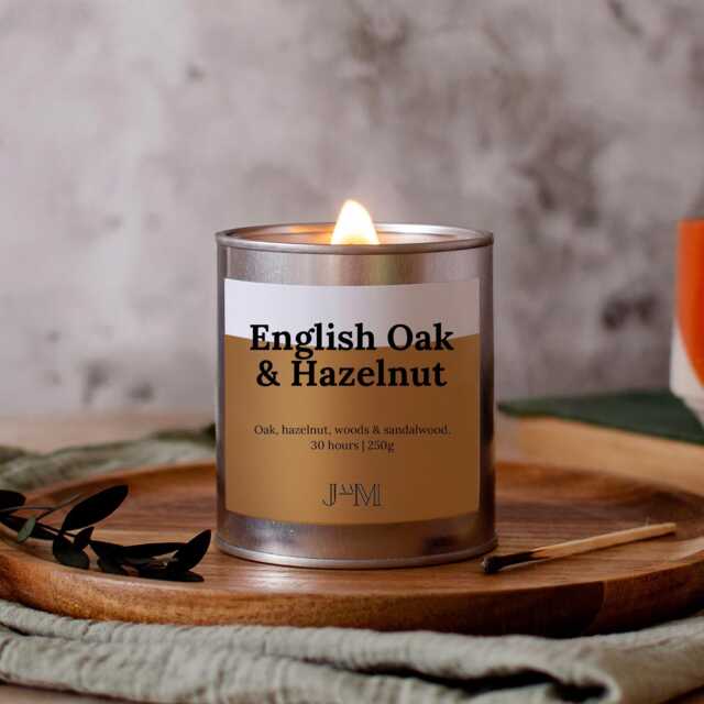 English Oak & Hazelnut Wood Wick Candle - Autumn Home Fragrance Autumnal Scent Earthy Woody - image 1