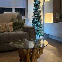 Handmade Driftwood Coffee Table With Glass Top, Coastal Decor - thumbnail 2