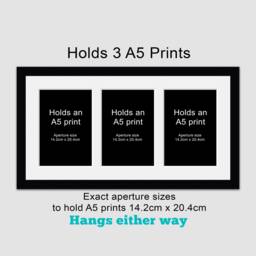 A5 Multi Photo Frame - Black Wood, Holds 3 Prints