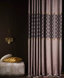 Beige Stone & Gold Turkish Curtain Panel Luxury Home Drape - thumbnail 1