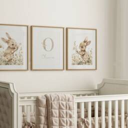 Personalised Set Of 3 Boho Girls Nursery Prints, Bunny Prints, Girls Decor, Baby Nursery, Bunny Animal, Boho Nusery - thumbnail 3