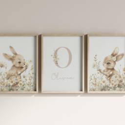 Personalised Set Of 3 Boho Girls Nursery Prints, Bunny Prints, Girls Decor, Baby Nursery, Bunny Animal, Boho Nusery - thumbnail 2