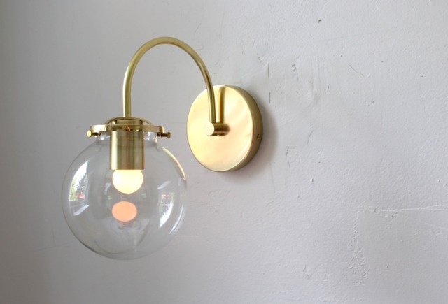 Wall Sconce Light, Mid Century Modern Brass Mounted Lighting Fixture, Clear Glass Bubble Globe Lamp, Vanity Free Shipping - image 1
