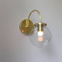 Wall Sconce Light, Mid Century Modern Brass Mounted Lighting Fixture, Clear Glass Bubble Globe Lamp, Vanity Free Shipping - thumbnail 3