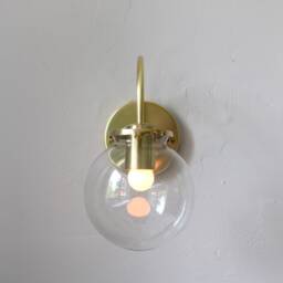 Wall Sconce Light, Mid Century Modern Brass Mounted Lighting Fixture, Clear Glass Bubble Globe Lamp, Vanity Free Shipping - thumbnail 2