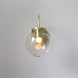 Wall Sconce Light, Mid Century Modern Brass Mounted Lighting Fixture, Clear Glass Bubble Globe Lamp, Vanity Free Shipping - thumbnail 4