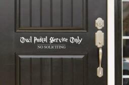 No Soliciting Owl Postal Service Only - Wizard Theme Decal Front Door - Entryway Or Wall Vinyl Sticker - Great Gift Idea/Home Decor - thumbnail 1
