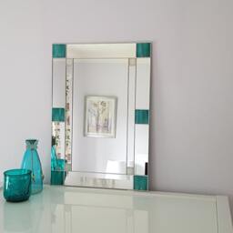 Art Deco Rectangularteal/Cream Mirror - Stained Glass Hand Crafted - thumbnail 2