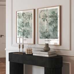 Set Of 2 Green Toile Botanical Prints, Sage Wall Art, Neutral Art Pair, Classic French Style Gallery - thumbnail 1