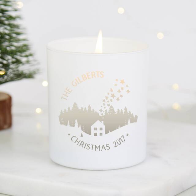 Personalised Christmas Candle Engraved Woodland Scene, Scented Winter Gift - image 1