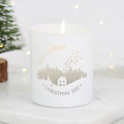 Personalised Christmas Candle Engraved Woodland Scene, Scented Winter Gift - thumbnail 1