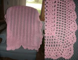 "New Handmade ""Sunny Days"" Baby Blanket/Afghan in Powder Pink - 39"" X 49"