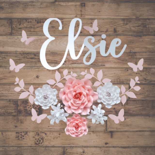 Custom Paper Flower Wall Decor With Free Name Sign - 3D Floral Nursery Art Personalised Name Sign Set - image 1