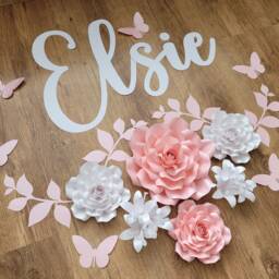 Custom Paper Flower Wall Decor With Free Name Sign - 3D Floral Nursery Art Personalised Name Sign Set - thumbnail 2
