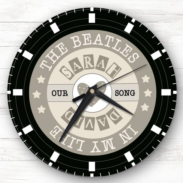 Beige Cream Grey Vinyl Record Any Song Custom Gift Personalised Clock - image 1