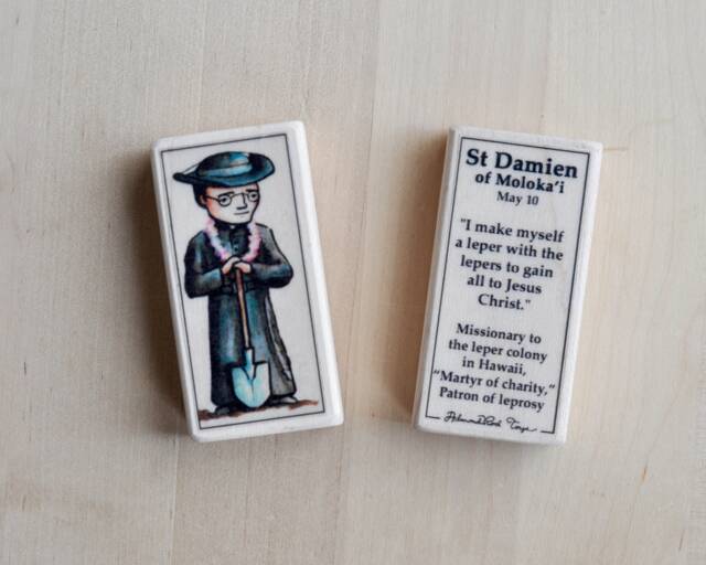 st Damien Of Molokai Patron Saint Block With Gift Bag // Against Leprosy Catholic Toys By Almondrod - image 1