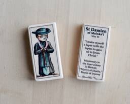 st Damien Of Molokai Patron Saint Block With Gift Bag // Against Leprosy Catholic Toys By Almondrod