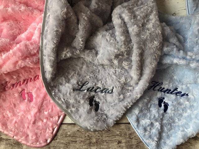 Personalised Baby Blanket Newborn Birth Shower Gift Custom Made Embroidered Pink Blue Grey