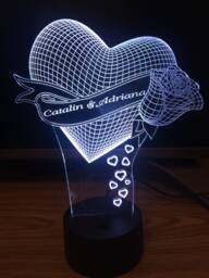 Heart With Rose 3D Personalised Smart App Control Night Light Bluetooth, Music, 7&16M Colour Mobile App , Gift Led Lamp