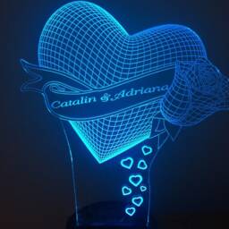 Heart With Rose 3D Personalised Smart App Control Night Light Bluetooth, Music, 7&16M Colour Mobile App , Gift Led Lamp - thumbnail 3