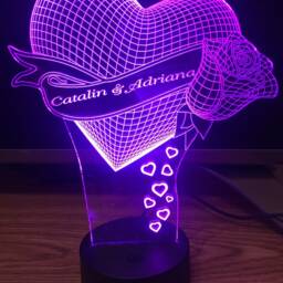 Heart With Rose 3D Personalised Smart App Control Night Light Bluetooth, Music, 7&16M Colour Mobile App , Gift Led Lamp - thumbnail 4