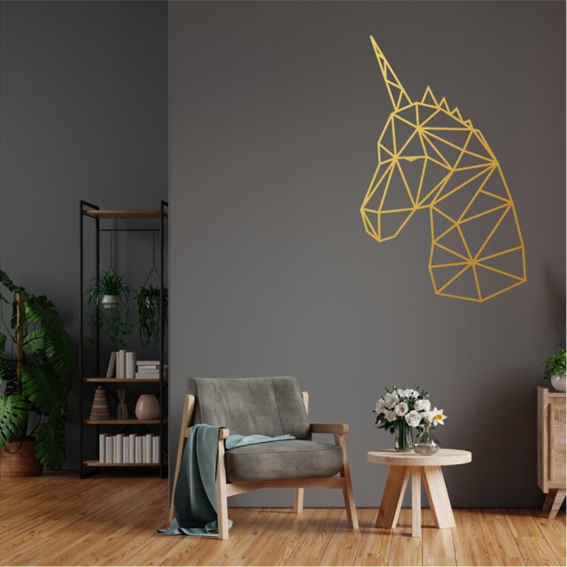 Geometric Unicorn Wall Art, Minimalist, Modern, Abstract, Decal, Mural, Transfer, Boho -G054 , 5 Sizes, 36 Colour Options - image 1