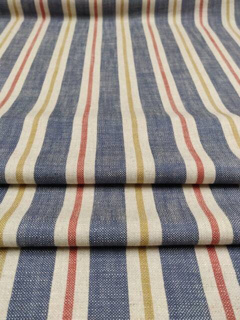 French Style Stripe Roman Blind Sample, Navy Red Mustard Linen - image 1