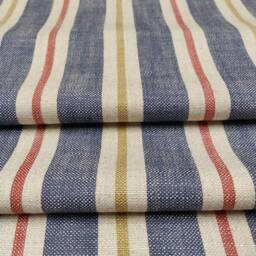 French Style Stripe Roman Blind Sample, Navy Red Mustard Linen - thumbnail 3