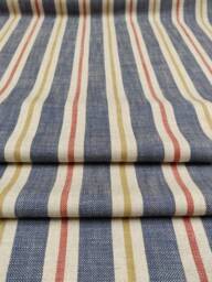 French Style Stripe Roman Blind Sample, Navy Red Mustard Linen - thumbnail 1
