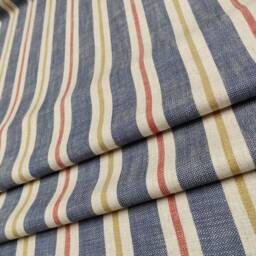 French Style Stripe Roman Blind Sample, Navy Red Mustard Linen - thumbnail 2