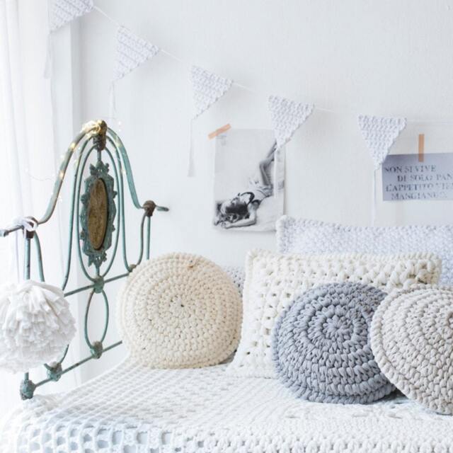 Set Of Two Soft Cotton Natural Colors Round Crochet Home Decor Pillows - image 1