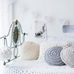 Set Of Two Soft Cotton Natural Colors Round Crochet Home Decor Pillows - thumbnail 1
