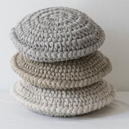 Set Of Two Soft Cotton Natural Colors Round Crochet Home Decor Pillows - thumbnail 2