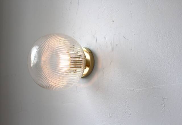 Wall Sconce Lamp, Brass Flush Mount Lighting Fixture, Ribbed 8 - image 1