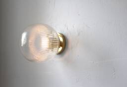 Wall Sconce Lamp, Brass Flush Mount Lighting Fixture, Ribbed 8 - thumbnail 1