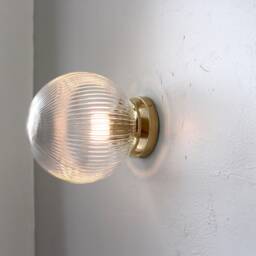 Wall Sconce Lamp, Brass Flush Mount Lighting Fixture, Ribbed 8 - thumbnail 3