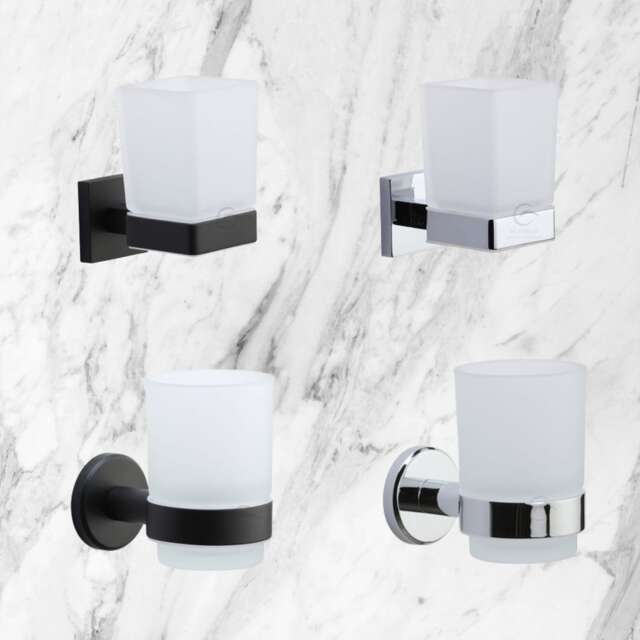 Oxford Toothbrush Holder. Wall Mounted With Frosted Glass Tumbler. Perfect Accessory For Your Bathroom Or Even Kitchen , Round Square - image 1