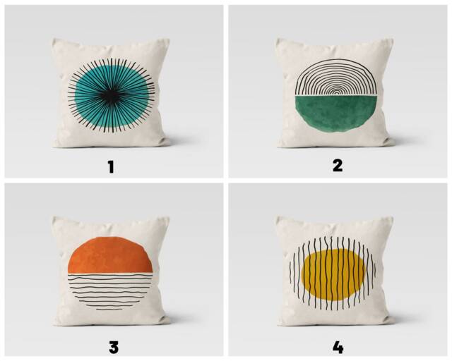 Abstract Geometric Cushion Cover, Sun Pillow Case, Mid Century Modern Living Room Decor, Bohemian Minimalist Drawing Case - image 1