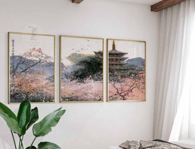 Japanese Set Of 3 Posters, Art Print Set, Wall Decor, Asian Gift, Floral Art, A1/A2/A3/A4 - image 1