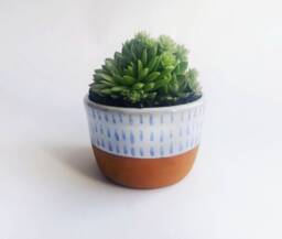 Ceramic Planter Handmade Pottery Blue & White Plant Pot Terracotta Rustic Style Coastal Decor Simple New Home Gift