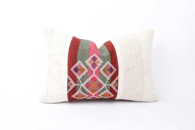 Handwoven Turkish Kilim Lumbar Pillow Bohemian Home Decor - 16x24 Inch - image 1