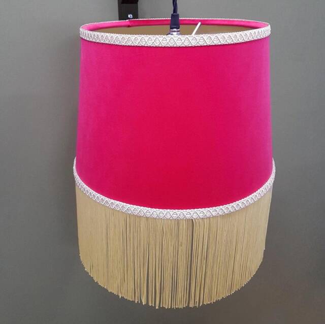 Cerise Lampshade in Velvet With Oyster Fringe & Lining Fringed Tassels Lightshade - image 1