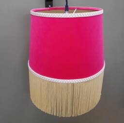 Cerise Lampshade in Velvet With Oyster Fringe & Lining Fringed Tassels Lightshade - thumbnail 1