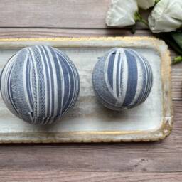 Rustic Blue Striped Rag Balls - Modern Farmhouse Table Decor Neutral Bowl Filler - thumbnail 3