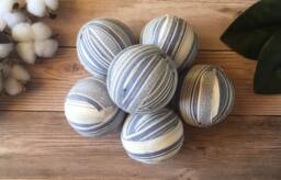 Rustic Blue Striped Rag Balls - Modern Farmhouse Table Decor Neutral Bowl Filler - thumbnail 1