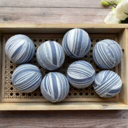 Rustic Blue Striped Rag Balls - Modern Farmhouse Table Decor Neutral Bowl Filler - thumbnail 2